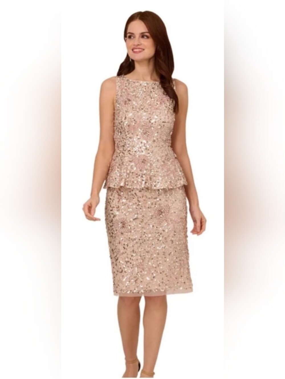 Adrianna Papell Blush Sequin Peplum Cocktail Dress
